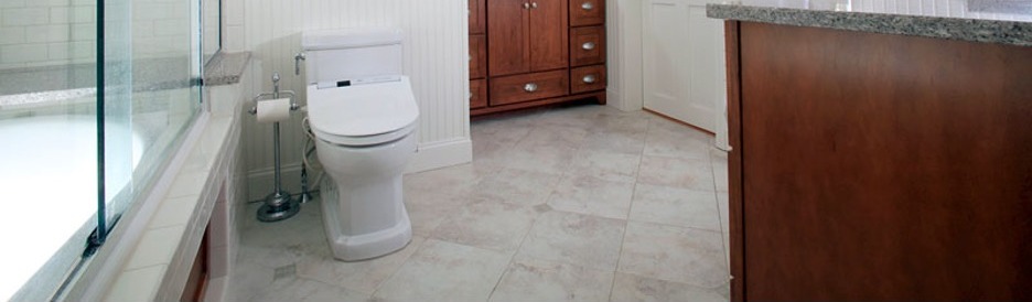 Square bthroom flooring details in New Hampshire remodel