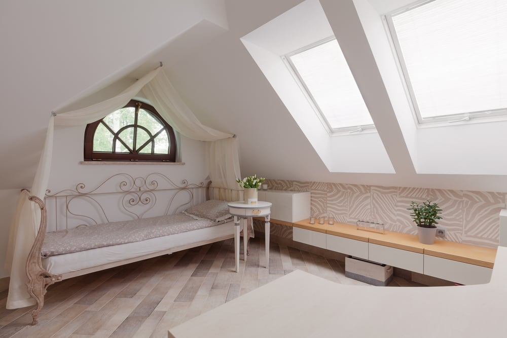 Sunny room in the attic in romantic style