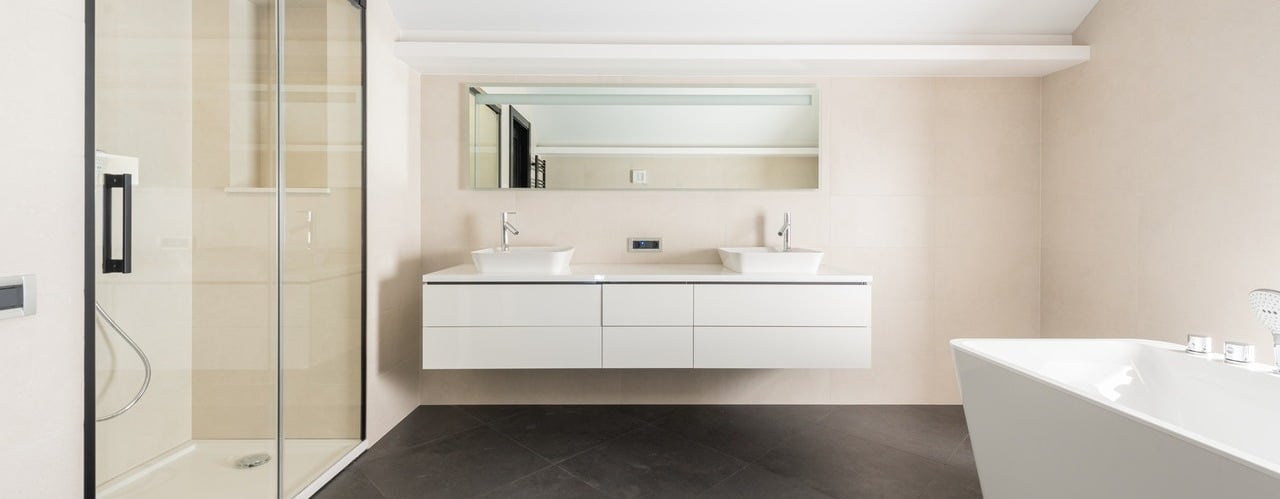 up scale bathroom addition with floating vanity new hampshire