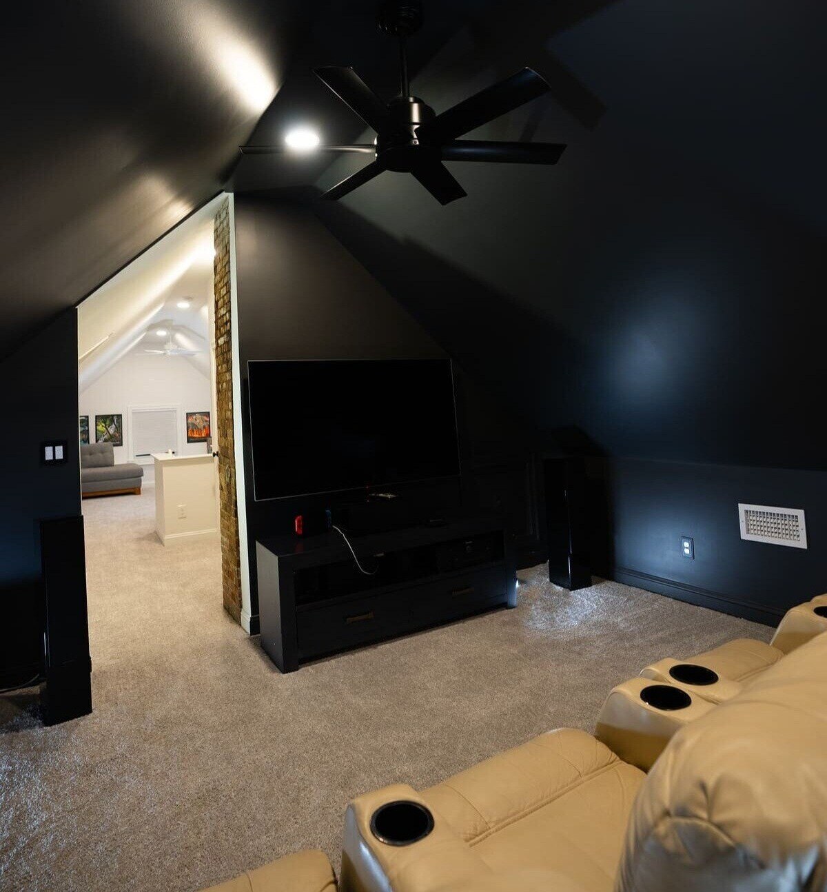 Black painted walls in finished attic remodel in Portsmouth, NH by Oxland Builders-1-1-1 Black painted walls in finished attic remodel in Portsmouth, NH by Oxland Builders-1-1-1