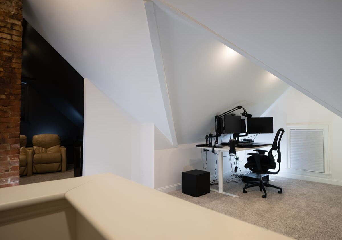 Finished attic with office space in Portsmouth whole home remodel by Oxland Builders with spray foam insulaltion Finished attic with office space in Portsmouth whole home remodel by Oxland Builders with spray foam insulaltion