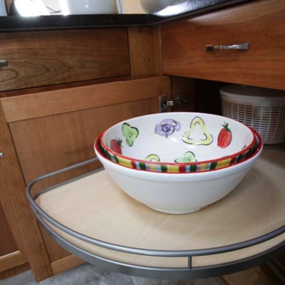 Bowls in custom-built wood shaker cabinet