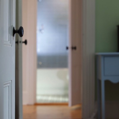 Doorways into bathroom