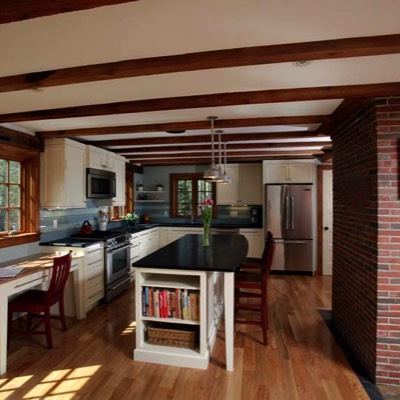 Kitchen with brick chimney